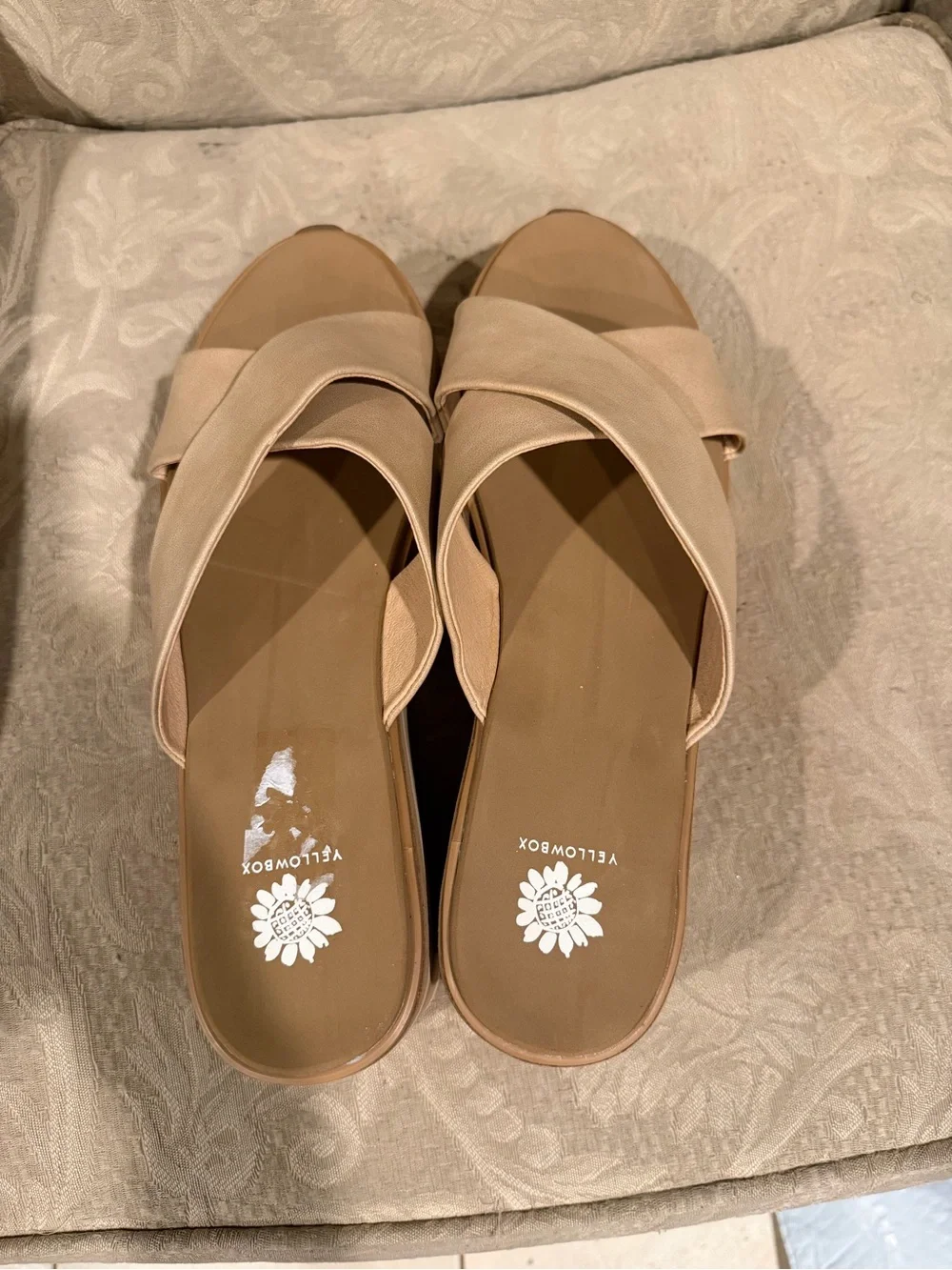 Yellow Box Beige Crisscross Platform Slide Sandals - Picture 2 of 6